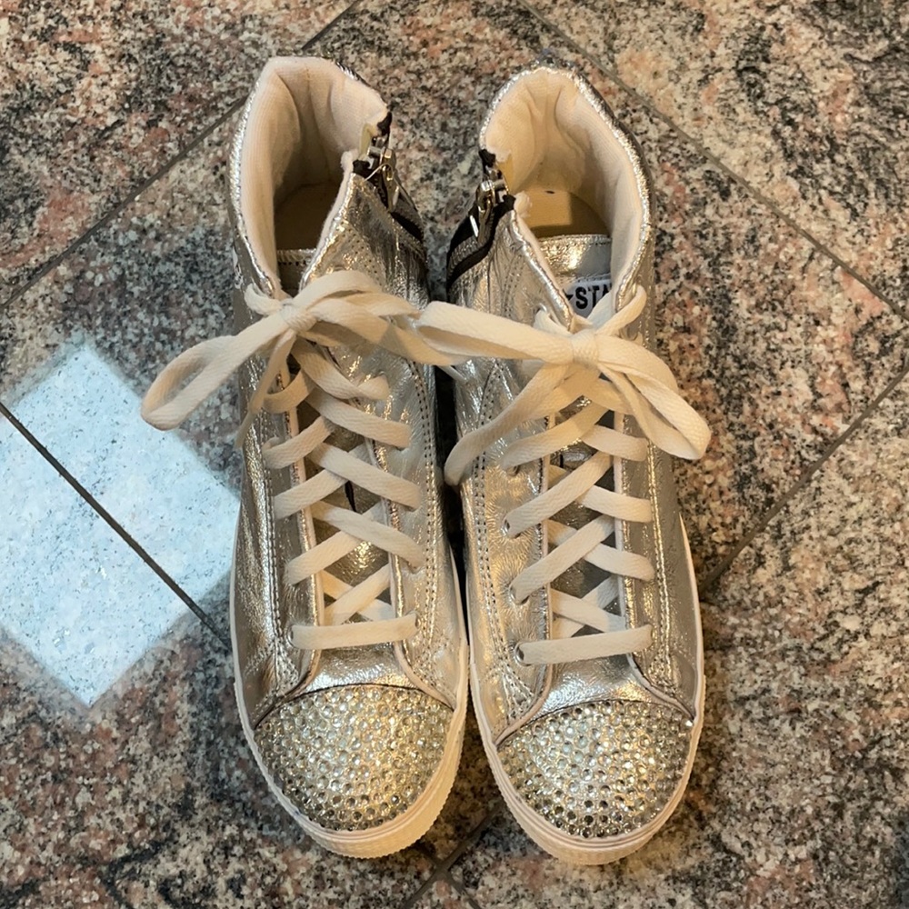 Silver bedazzled wedge high top sneakers